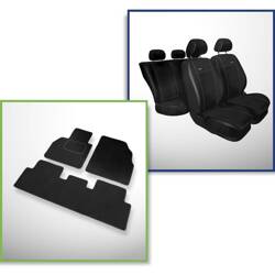 Set: covorașe din velur + huse cusute pe măsură pentru Renault Scenic II Minivan (2003-2009) – Premium negru