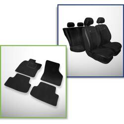 Set: covorașe din velur + huse cusute pe măsură pentru Skoda Octavia III Combi, Liftback (2013-2019) – Premium negru - fără husă pentru cotiera din spate