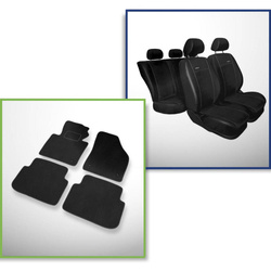 Set: covorașe din velur + huse cusute pe măsură pentru Volkswagen Touran Minivan (2003-2010) – Premium negru