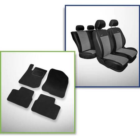 Set: covorașe din velur + huse cusute pe măsură pentru Peugeot 208 Hatchback (2012-2019) – Premium gri