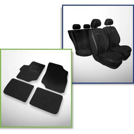 Set: covorașe din velur + huse cusute pe măsură pentru Peugeot 301 Berlină (2012-2019) – Premium negru