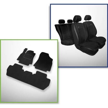 Set: covorașe din velur + huse cusute pe măsură pentru Peugeot Partner II Van (2008-2018) – Premium negru