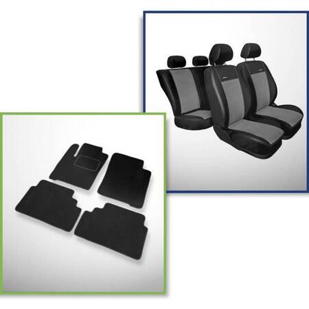 Set: covorașe din velur + huse cusute pe măsură pentru Renault Scenic I Minivan (1996-2003) – Premium gri