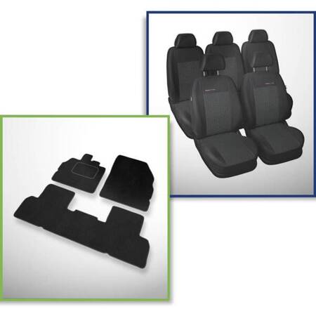 Set: covorașe din velur + huse cusute pe măsură pentru Renault Scenic III Minivan (2009-2013) – Elegance P-1