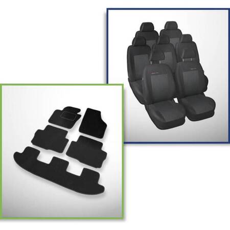 Set: covorașe din velur + huse cusute pe măsură pentru Seat Alhambra II Van (2010-....) – Elegance P-3 - cu tetiere integrate