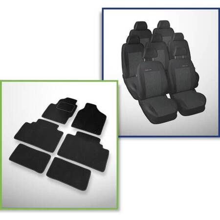 Set: covorașe din velur + huse cusute pe măsură pentru Seat Alhambra Van (1996-2000) – Elegance P-1 - 7 scaune