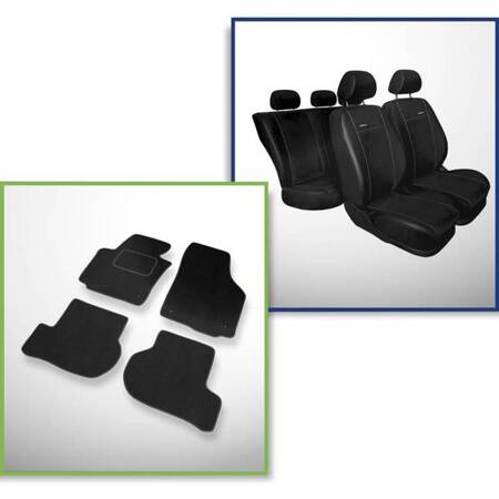 Set: covorașe din velur + huse cusute pe măsură pentru Seat Altea Minivan (2004-2015) – Premium negru