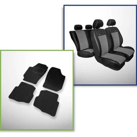 Set: covorașe din velur + huse cusute pe măsură pentru Seat Cordoba II Standard Berlină (2002-2008) – Premium gri