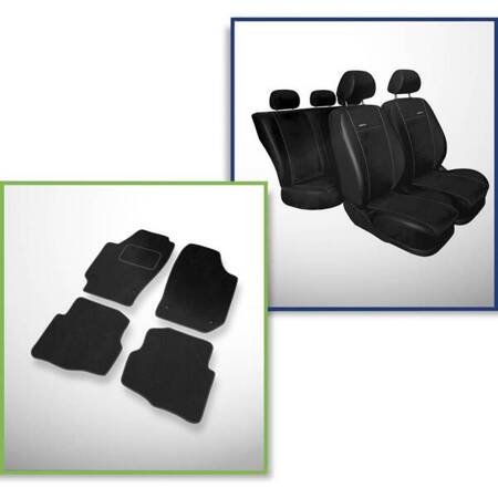 Set: covorașe din velur + huse cusute pe măsură pentru Seat Cordoba II Standard Berlină (2002-2008) – Premium negru