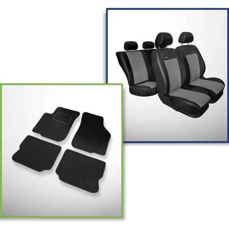 Set: covorașe din velur + huse cusute pe măsură pentru Seat Leon I Hatchback (1999-2005) – Premium gri