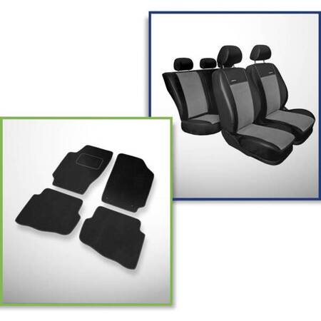 Set: covorașe din velur + huse cusute pe măsură pentru Skoda Fabia I Hatchback, Combi, Berlină (1999-2007) – Premium gri