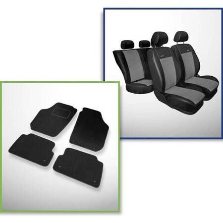 Set: covorașe din velur + huse cusute pe măsură pentru Skoda Fabia II Hatchback, Combi (2007-2014) – Premium gri