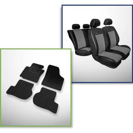 Set: covorașe din velur + huse cusute pe măsură pentru Skoda Octavia II Combi, Liftback (2004-2013) – Premium gri - fără husă pentru cotiera din spate