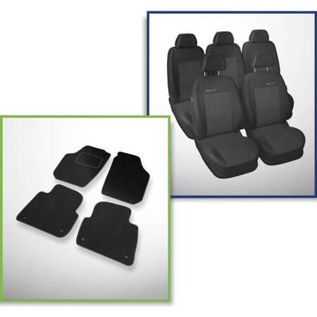 Set: covorașe din velur + huse cusute pe măsură pentru Skoda Roomster Van (2006-2015) – Elegance P-1