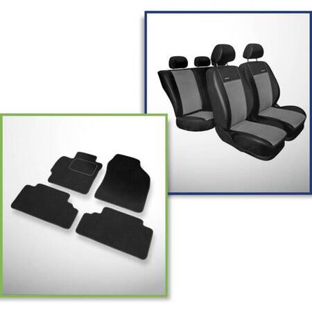 Set: covorașe din velur + huse cusute pe măsură pentru Toyota Auris Hatchback (2007-2012) – Premium gri