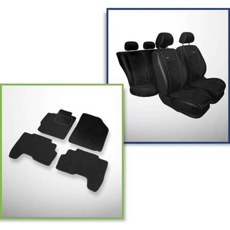 Set: covorașe din velur + huse cusute pe măsură pentru Toyota Yaris II Hatchback, Berlină (2005-2010) – Premium negru